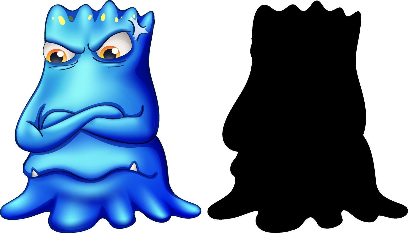 Blue monster with its silhouette on white background vector