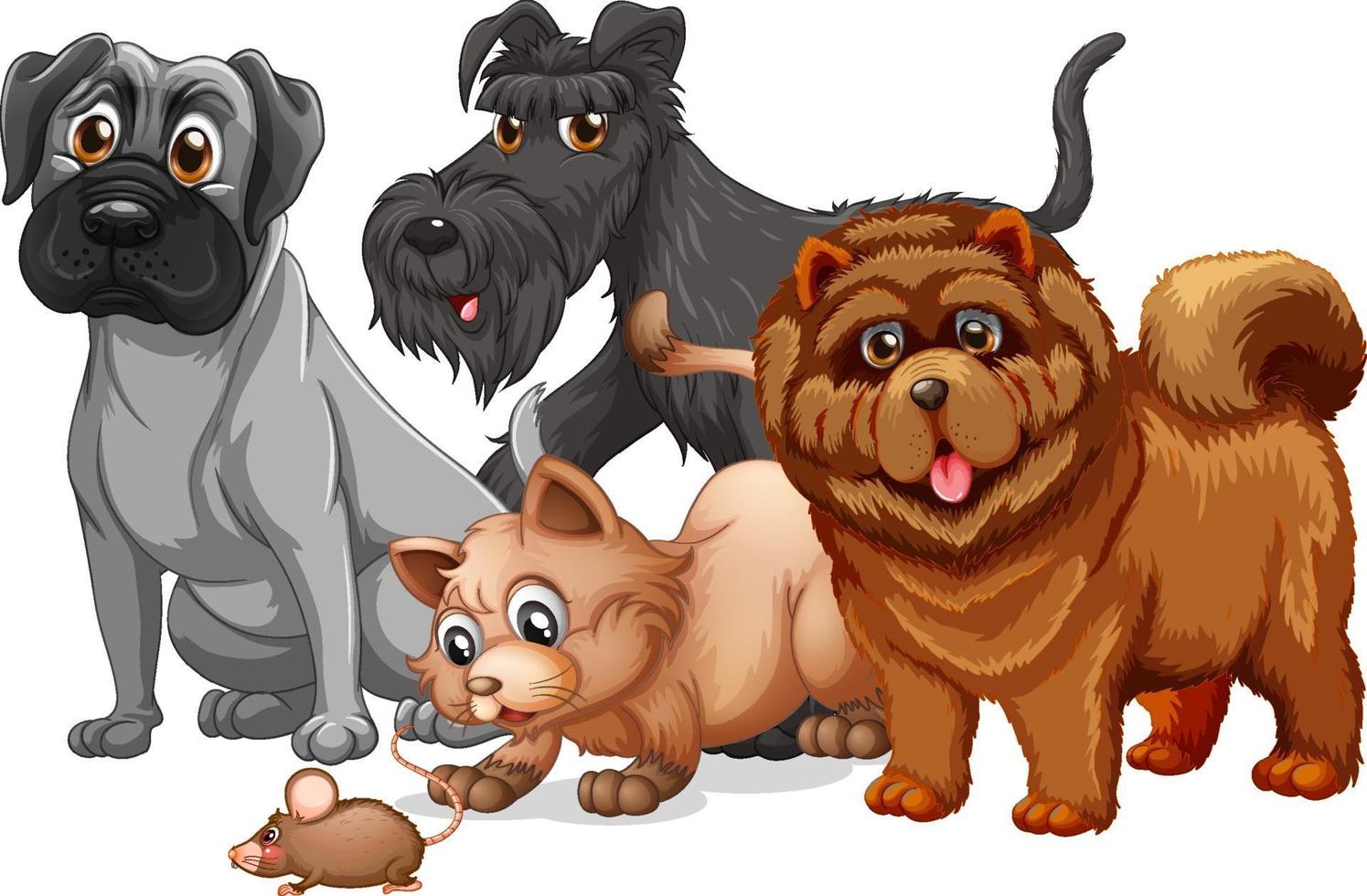 Dog and cat in a group cartoon character vector