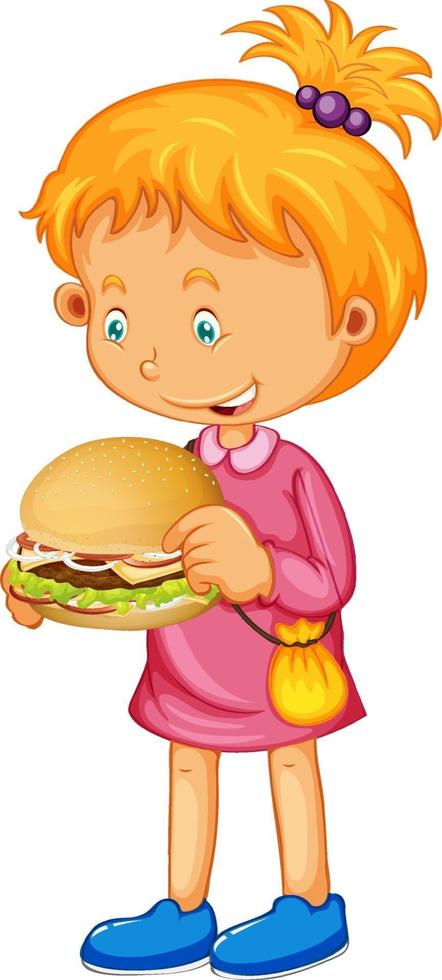 niña sosteniendo su sándwich aislado vector