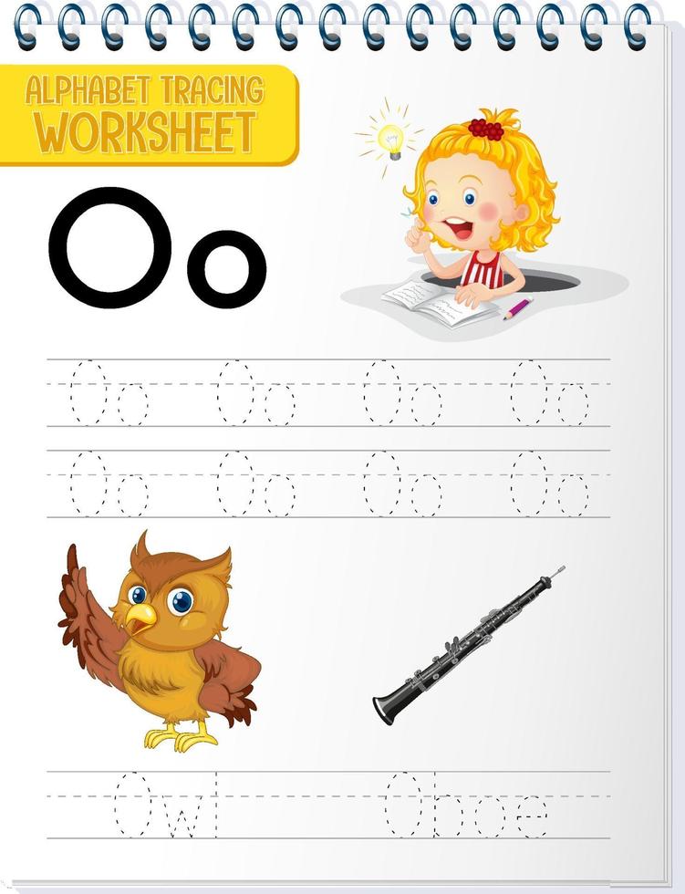 Alphabet tracing worksheet with letter O and o vector