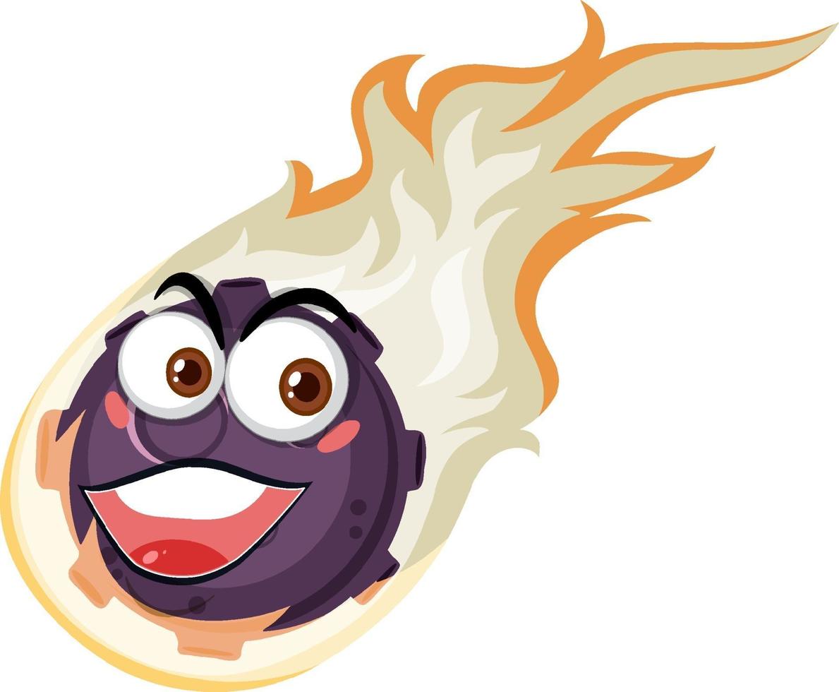 Flame meteor cartoon character with happy face expression on white background vector