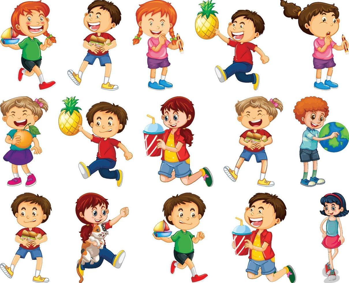 Children doing different activities cartoon character set on white background vector