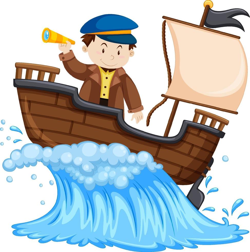 Captain standing on the ship on white background vector