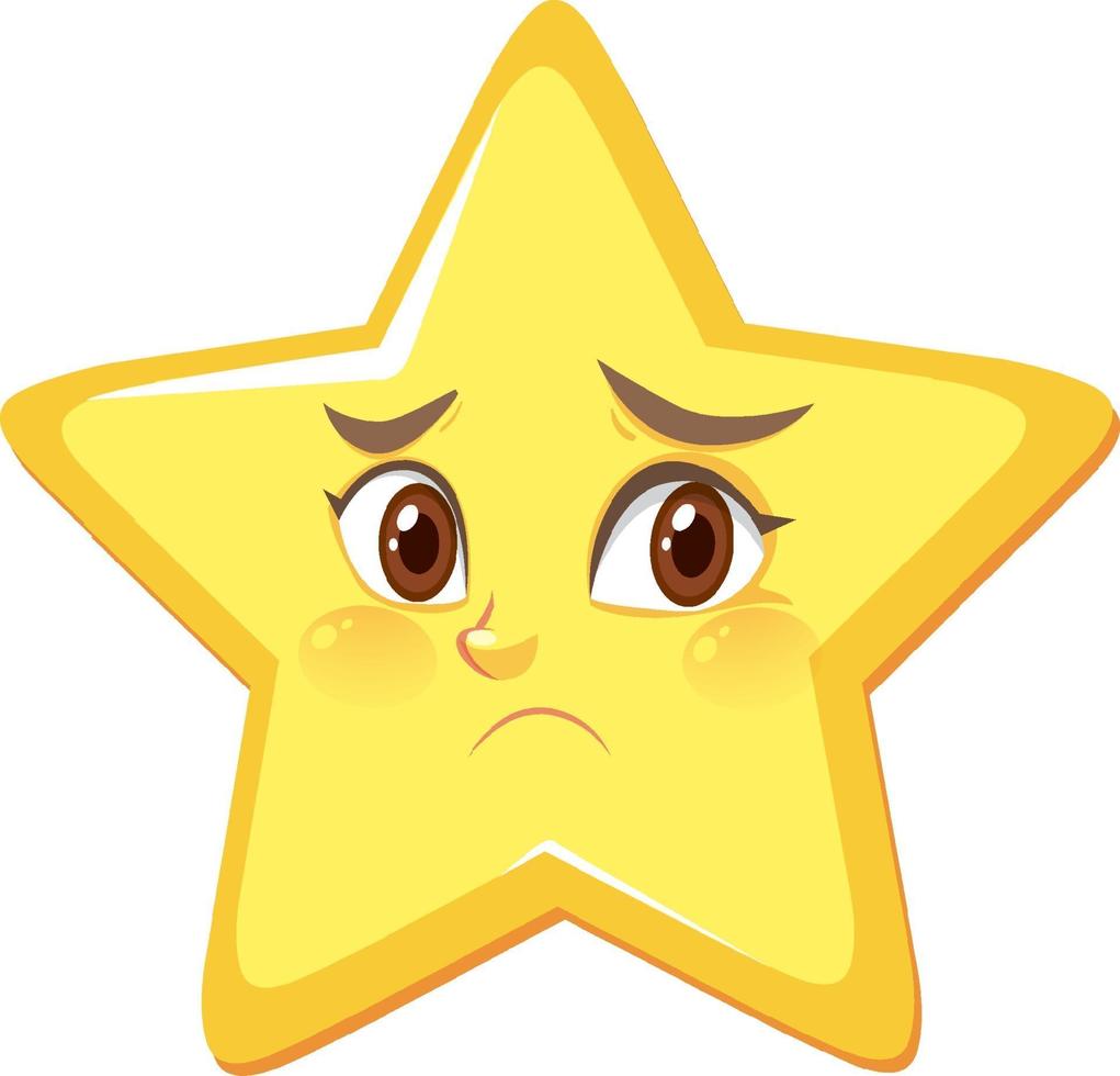 Star cartoon character with disappointed face expression on white background vector