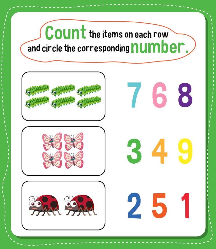 Math count number worksheet vector