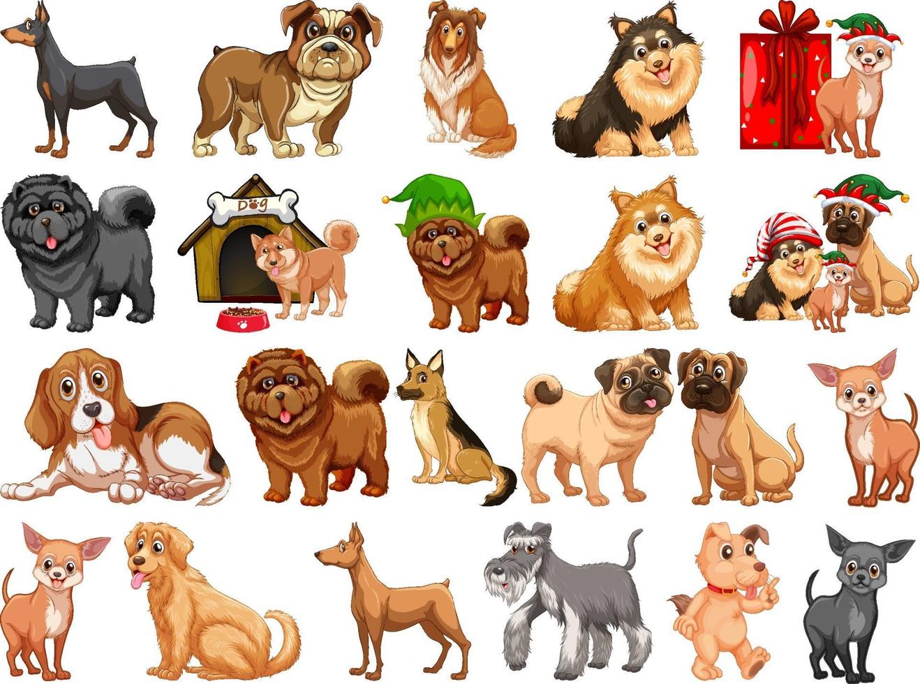 Different funny dogs in cartoon style isolated on white background vector