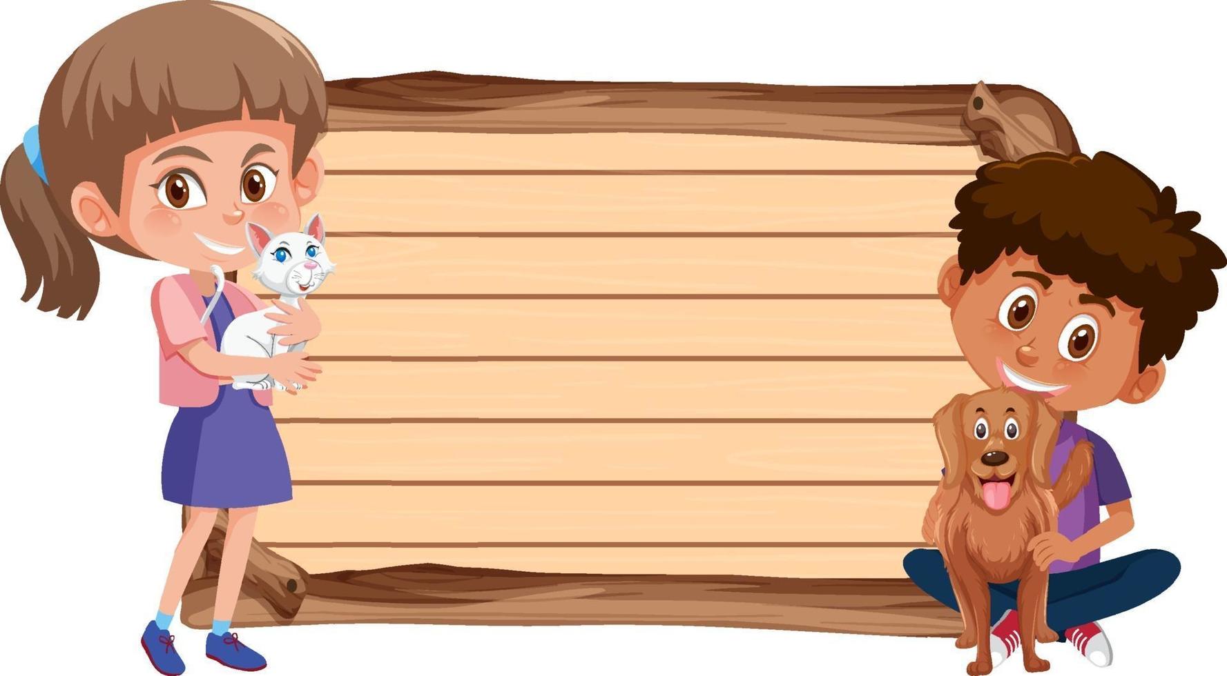 Empty banner with children and their pets vector