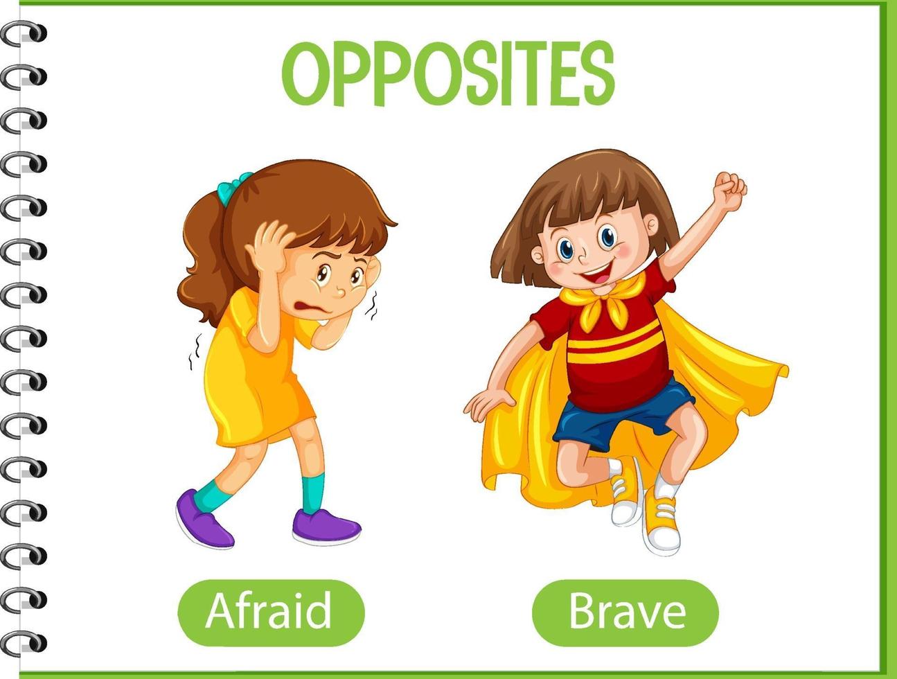 Opposite words with afraid and brave vector