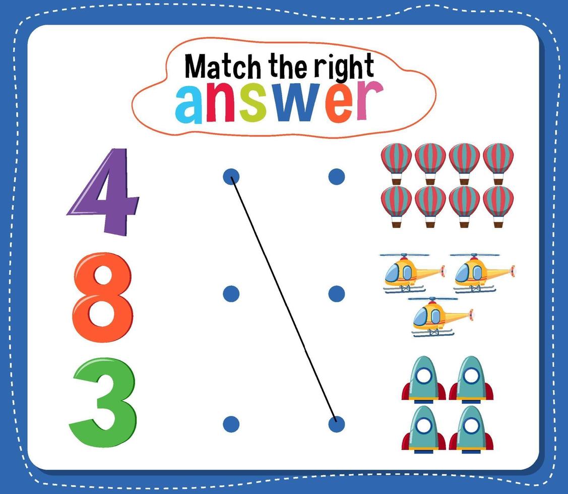 Match the right answer activity for kids vector