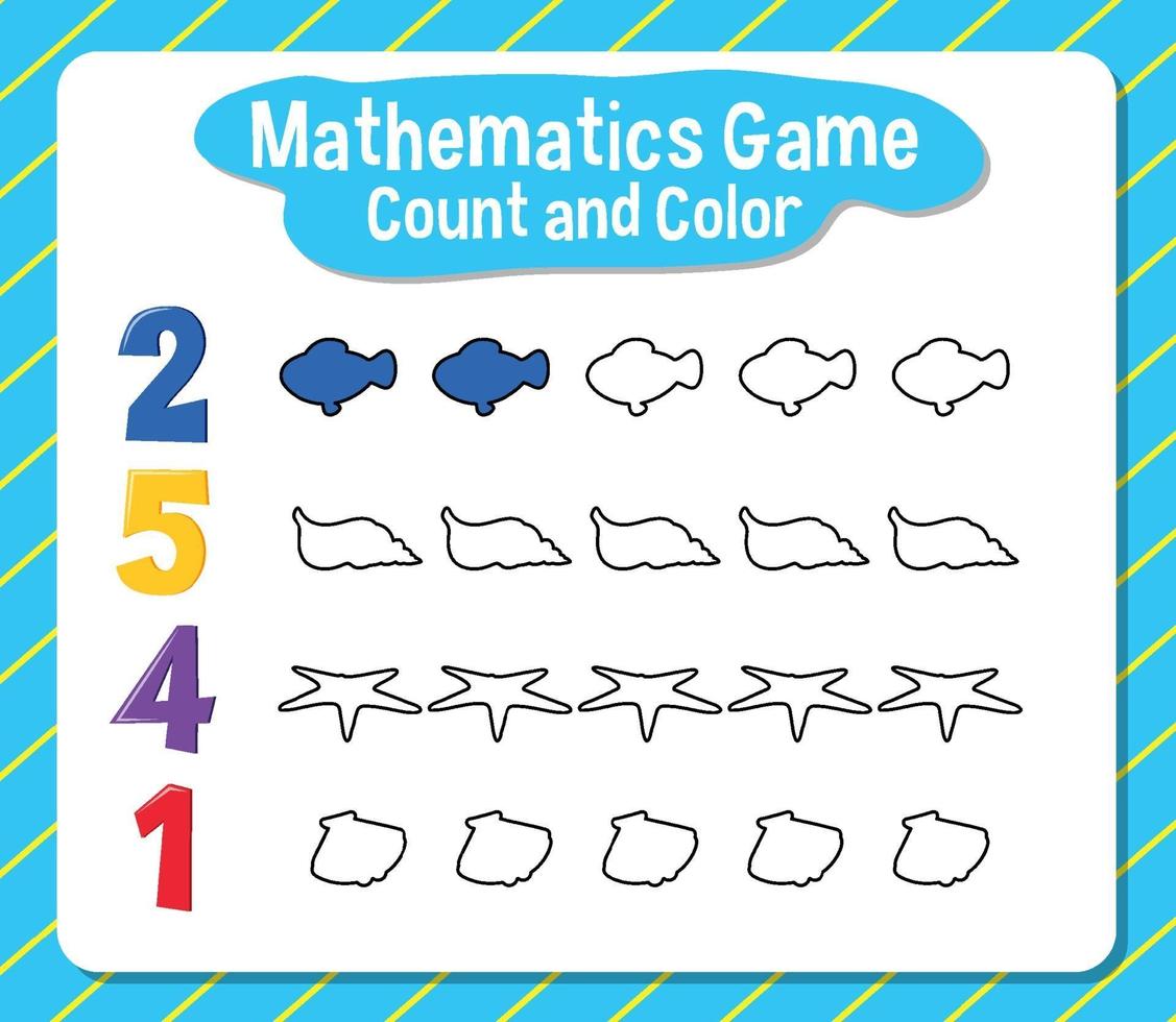 cuenta de juego de matemáticas y hoja de trabajo de color para estudiante vector