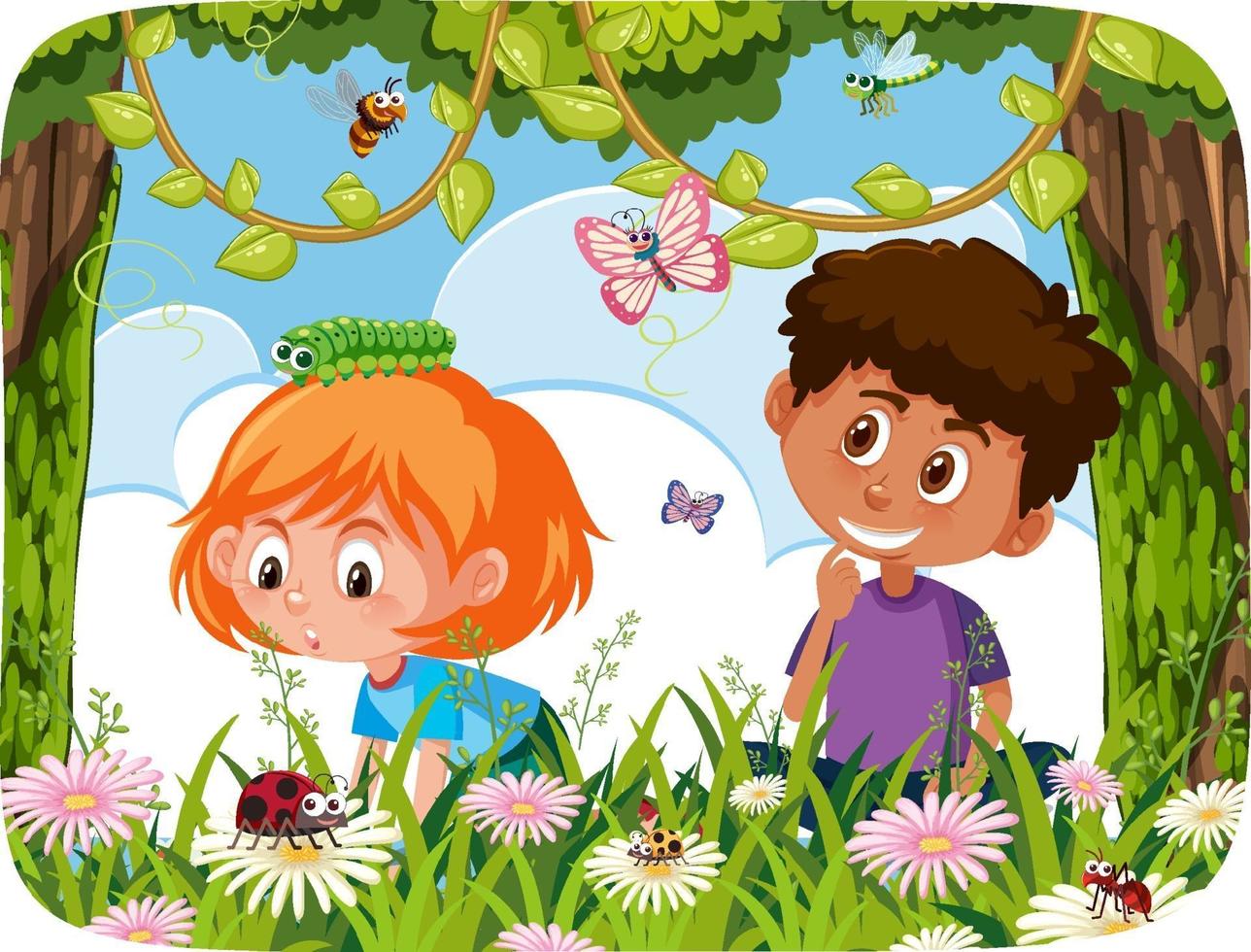 Happy kids playing outdoor background vector