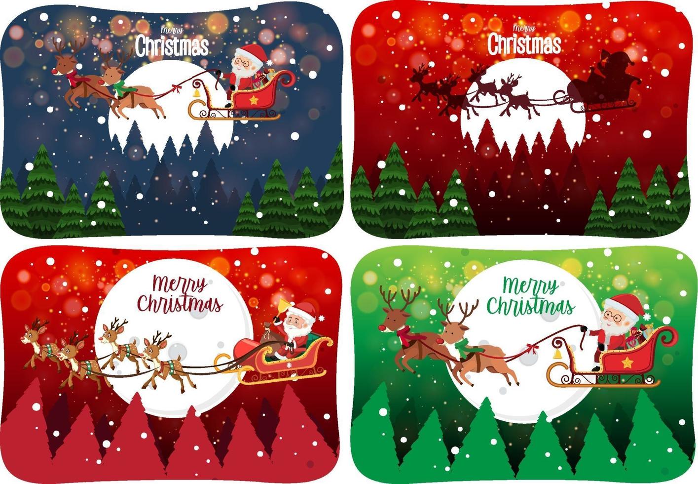 Set of Merry Christmas scene with Santa Claus in snow vector