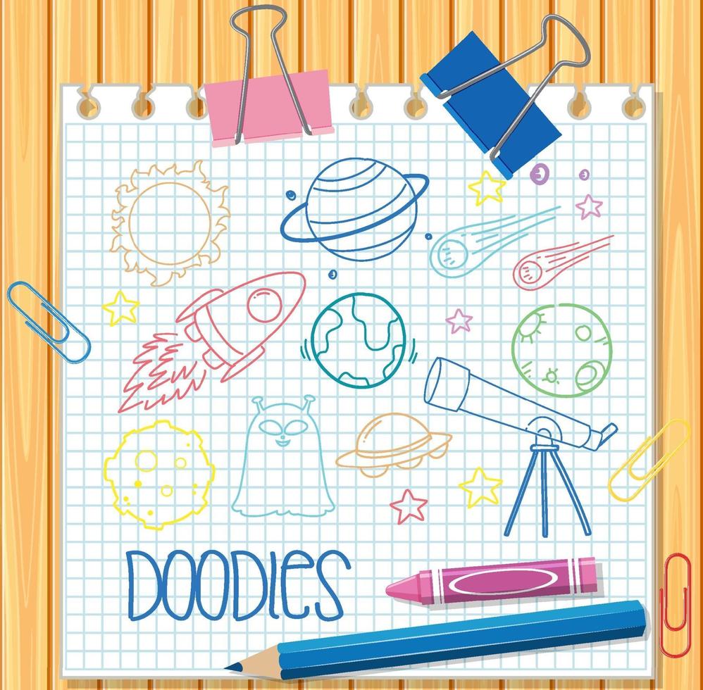 Hand drawing space element doodle on paper vector