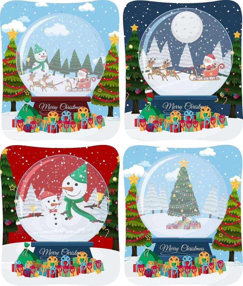 Set of Merry Christmas scene with Santa Claus in snow vector