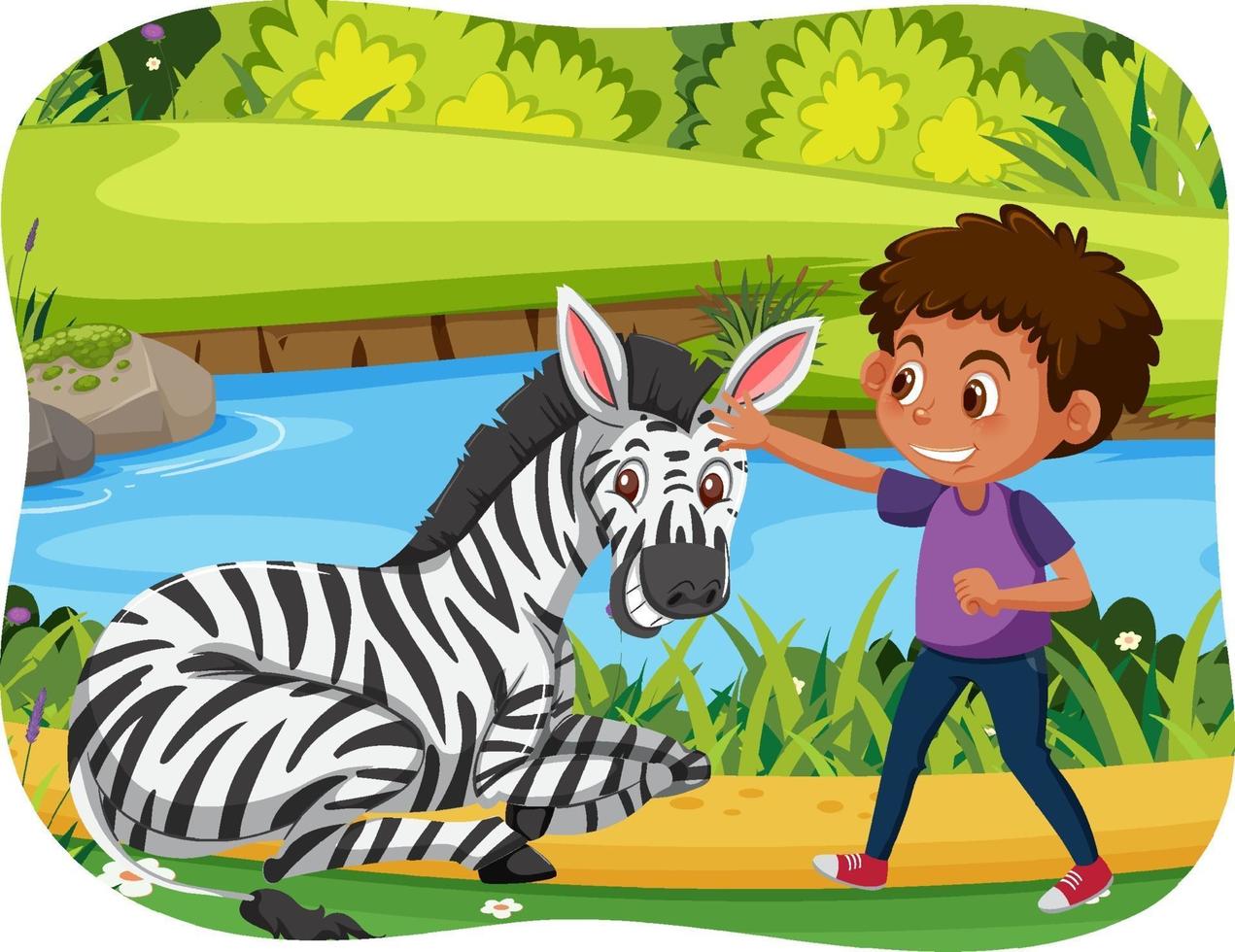 niños felices con animales en el fondo de la naturaleza vector