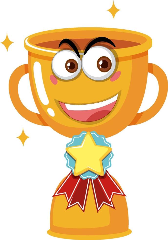 Trophy cup with face expression on white background vector