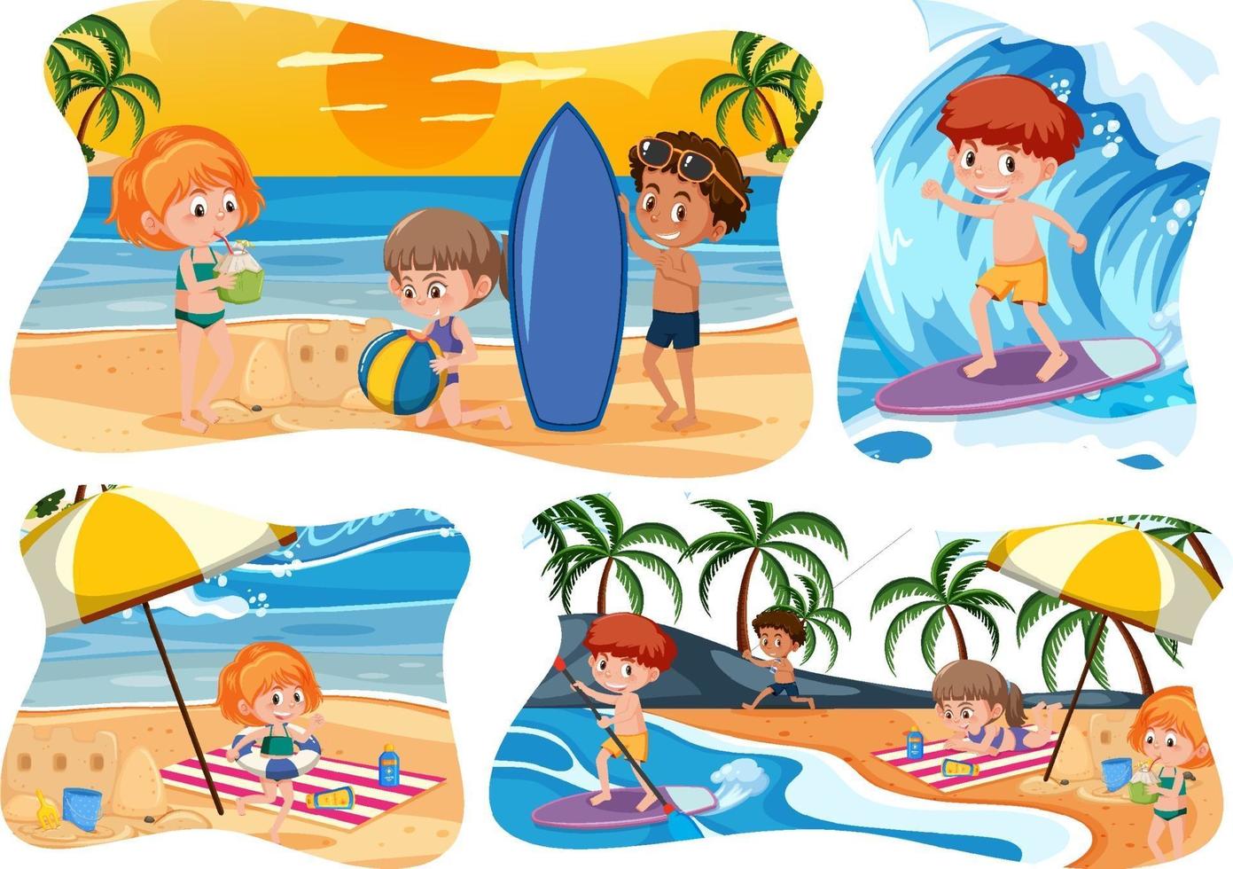 niños felices en la playa vector