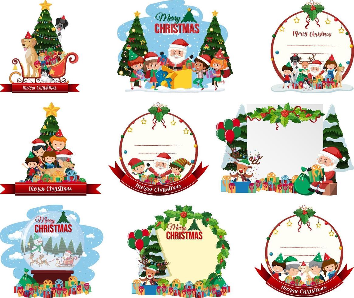 Set of blank Christmas postcard and logo isolated vector