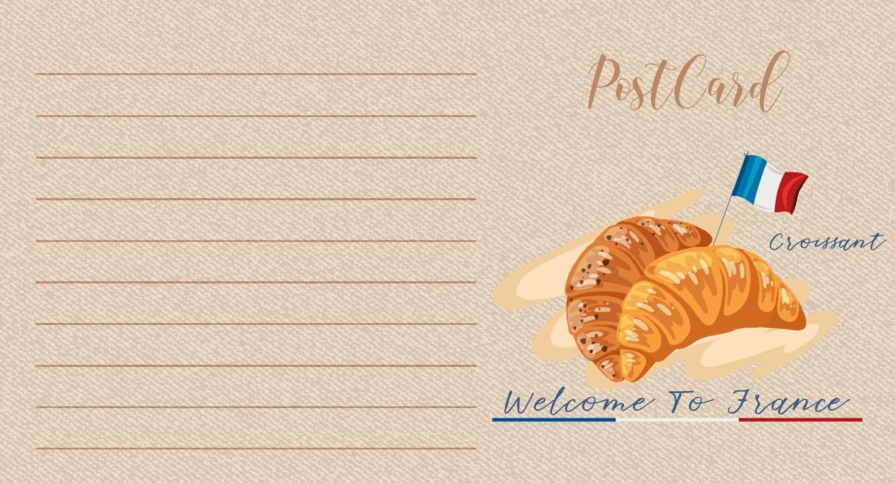 Blank vintage postcard with croissants and France flag vector