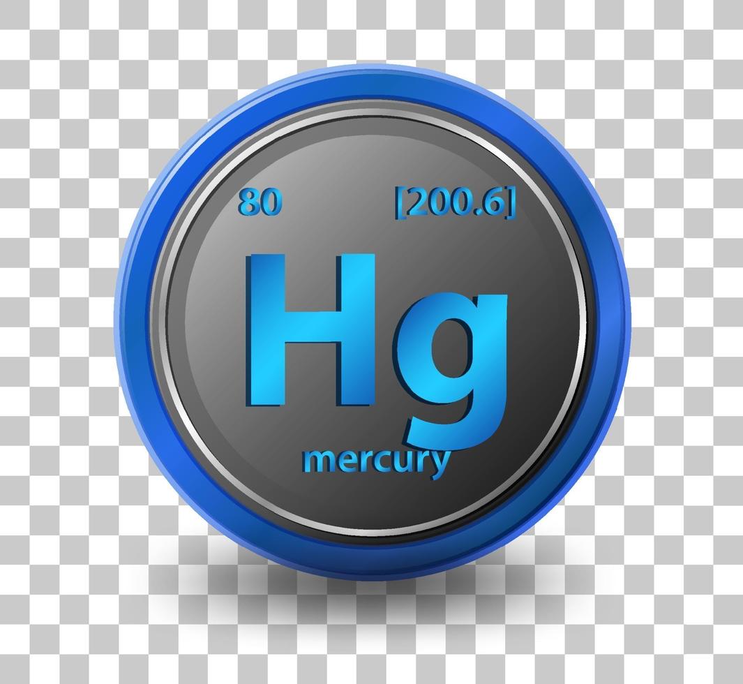 Mercury chemical element. Chemical symbol with atomic number and atomic mass. vector