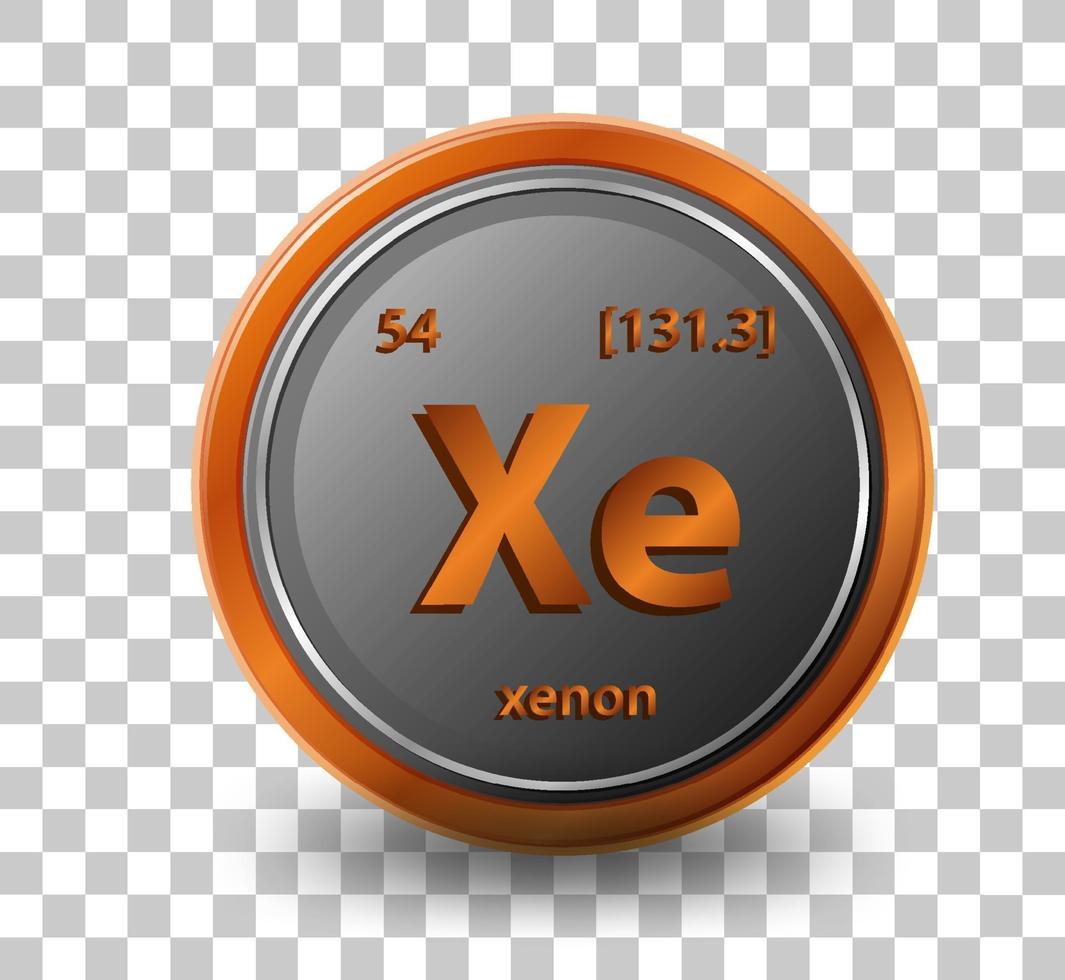 Xenon chemical element. Chemical symbol with atomic number and atomic mass. vector