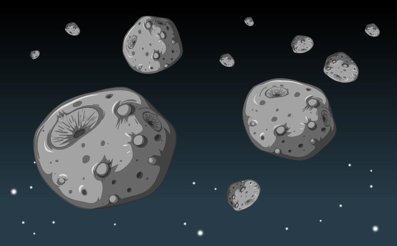 A lot of stone meteorite in the galaxy background vector