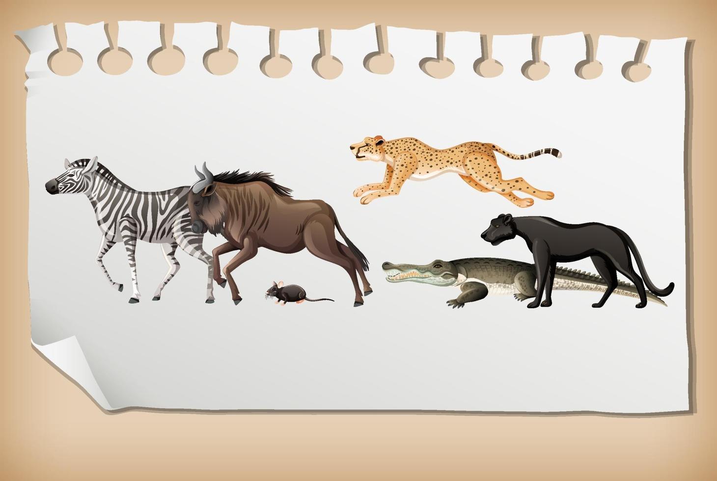 Group of wild african animal on paper vector