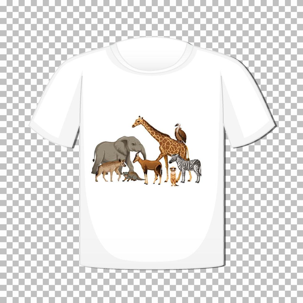 Diseño de grupo de animales salvajes en camiseta aislado sobre fondo transparente vector