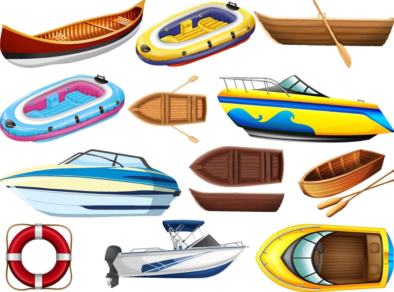 Set of different kind of boats and ship isolated on white background vector