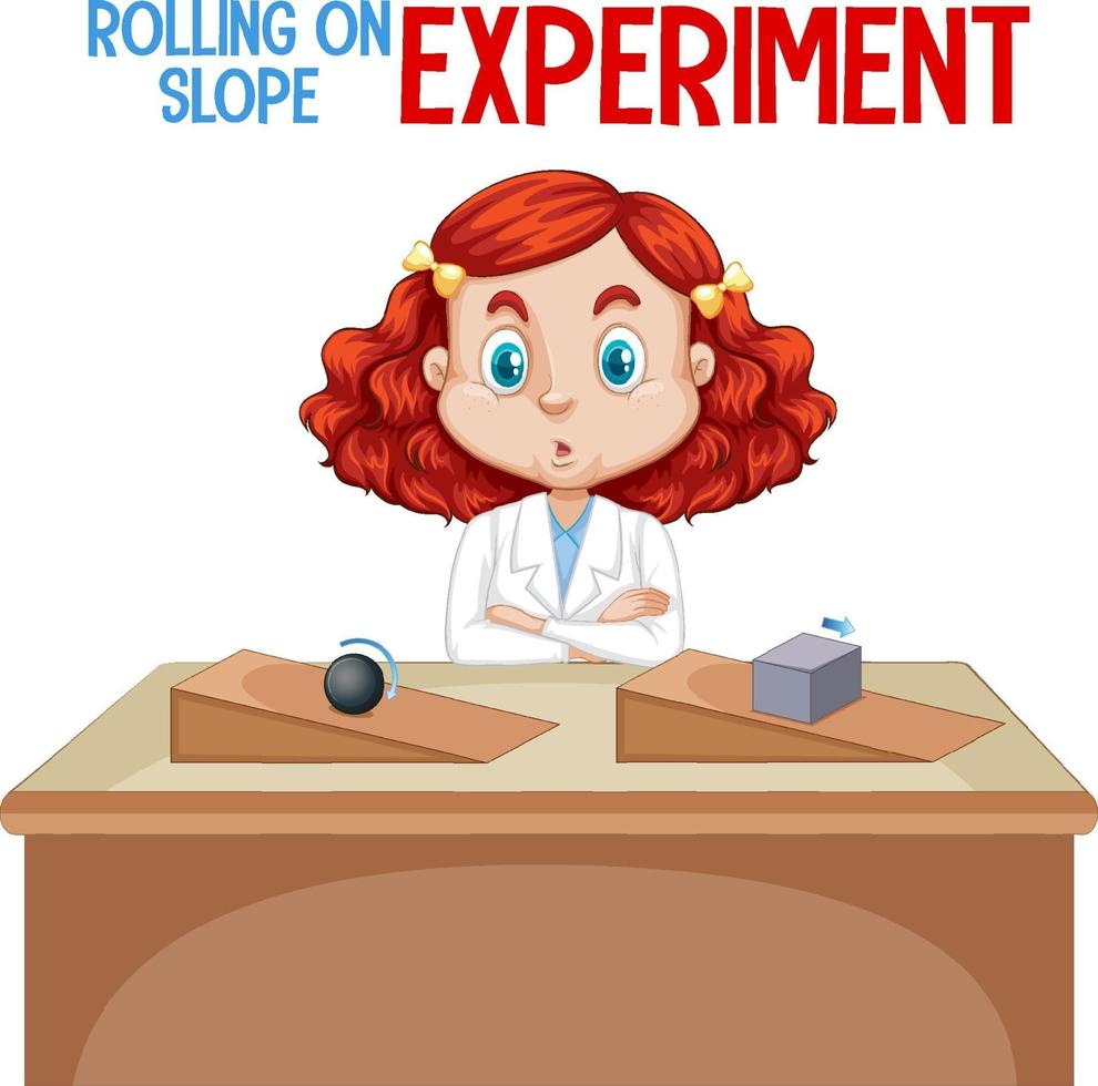 Scientist explaining rolling on slope experiment vector