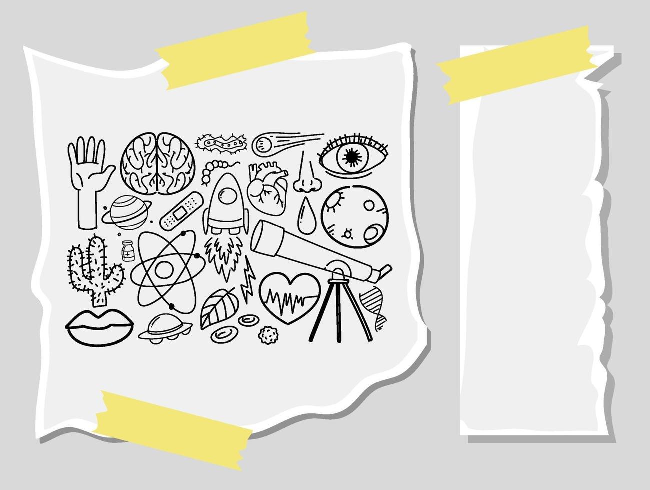 Different doodle strokes about science equipment on a paper vector