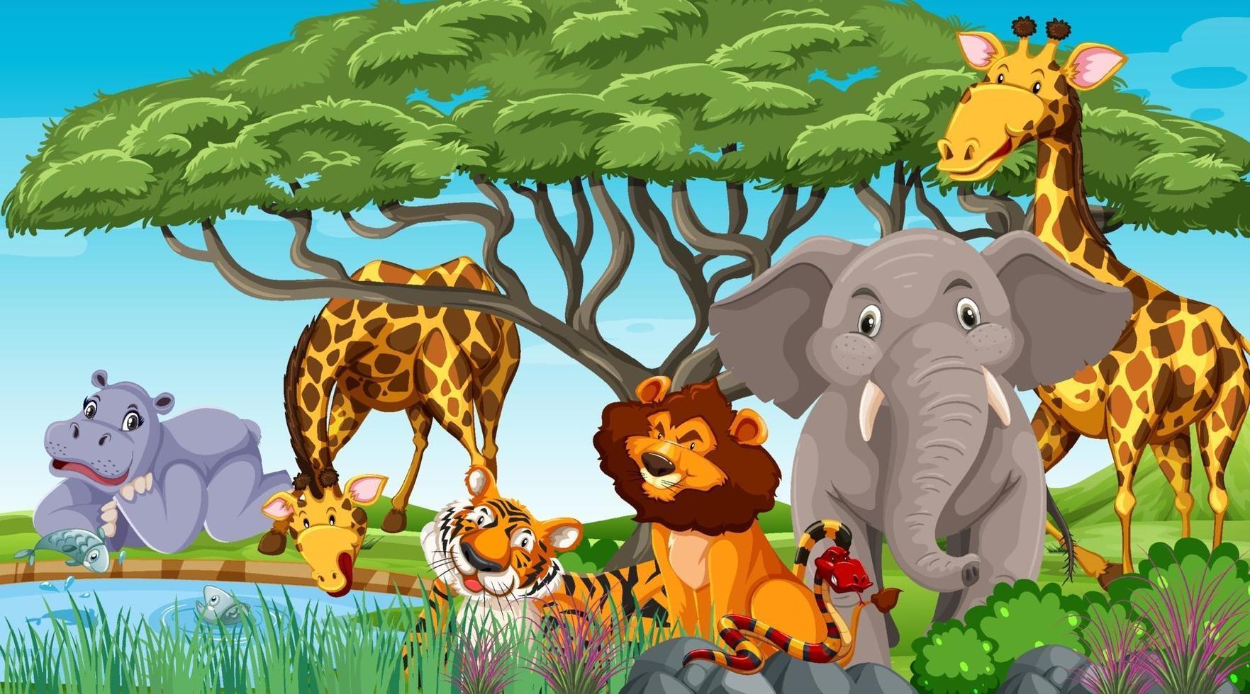 Wild animals in the jungle vector