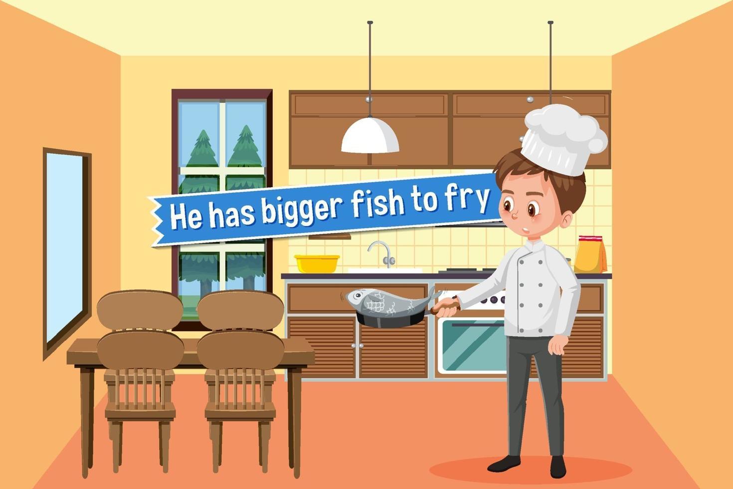 Idiom poster with He has bigger fish to fry 1929148 Vector Art at Vecteezy