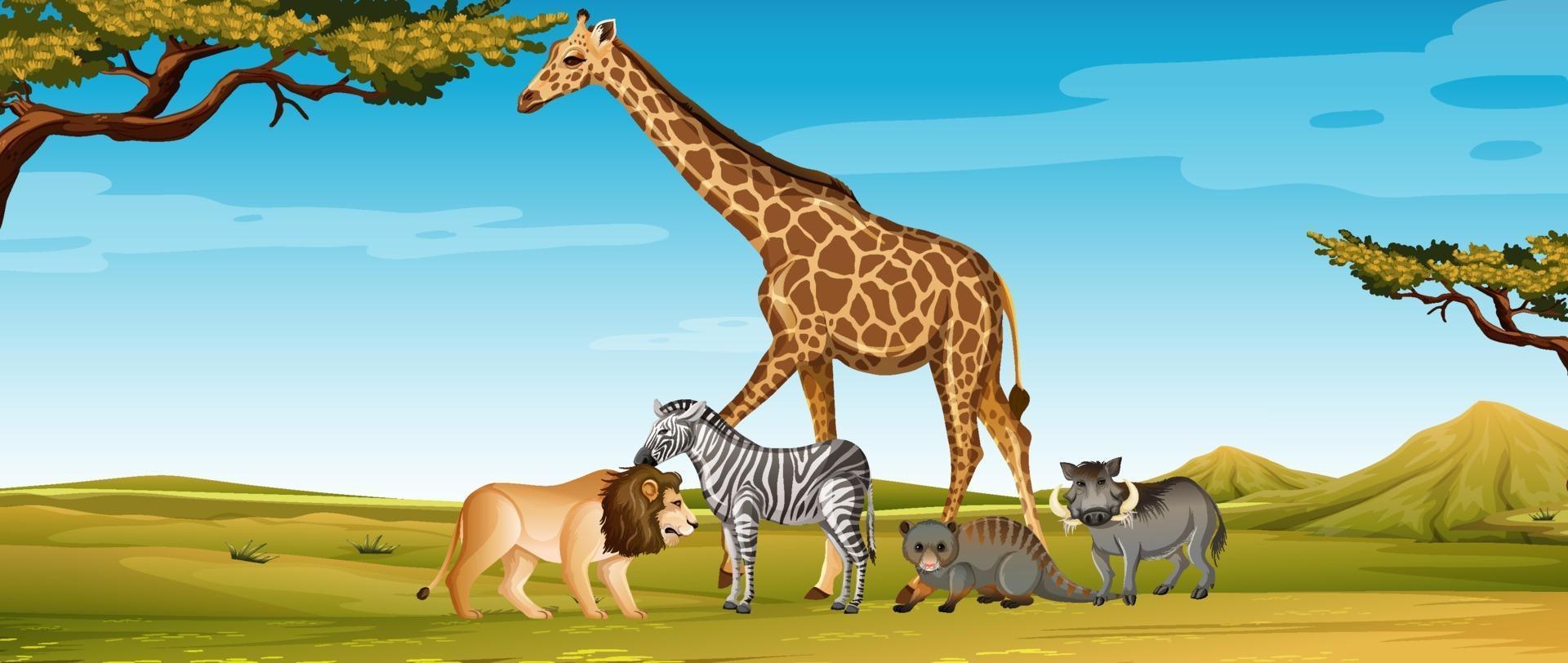 Group of wild african animal in the zoo scene vector