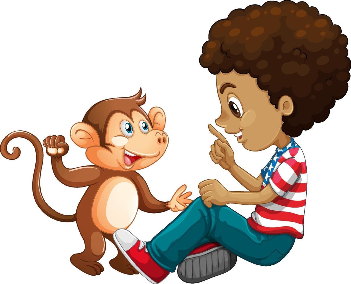 Boy playing with a little monkey isolated on white background 1929155 Vector  Art at Vecteezy
