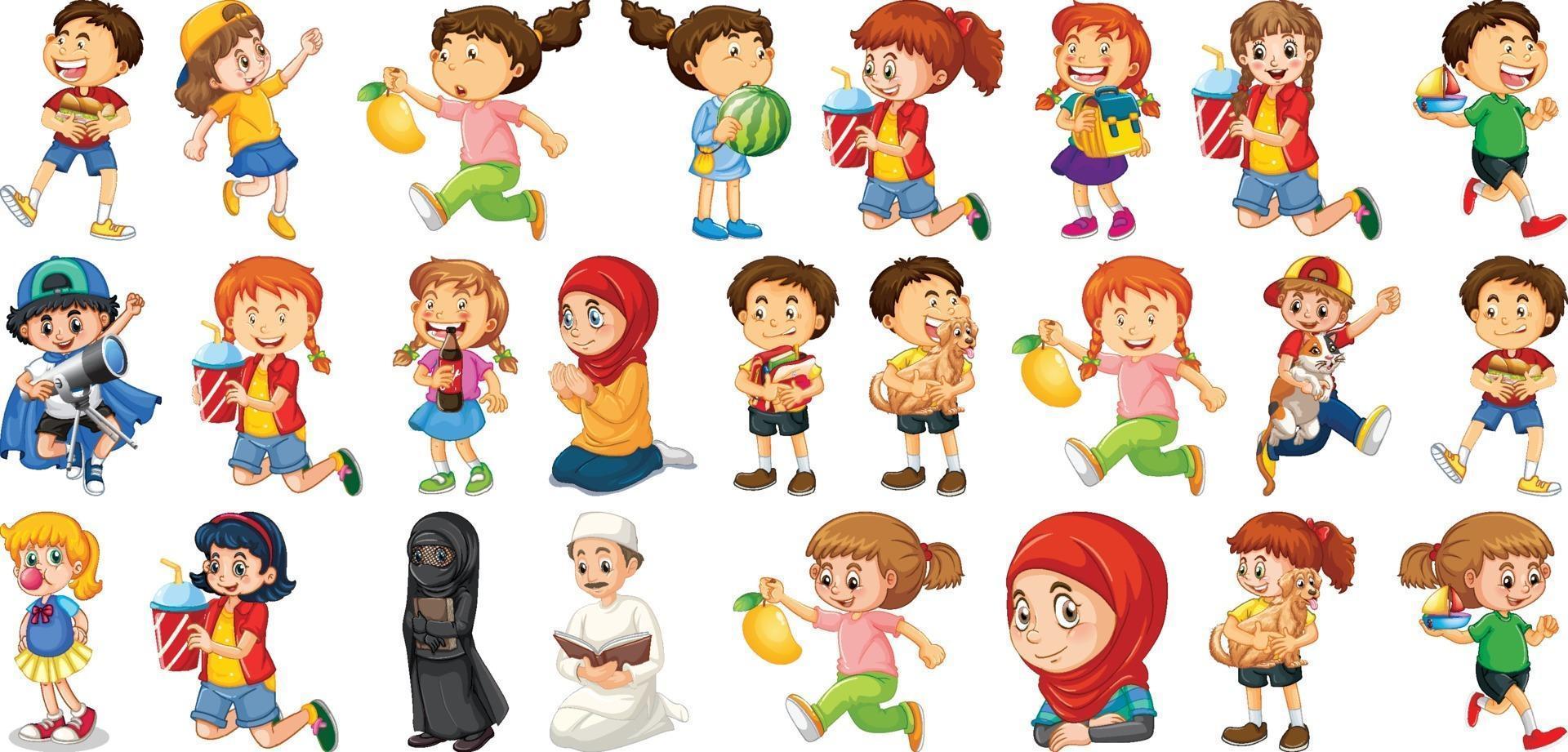 Children doing different activities cartoon character set vector