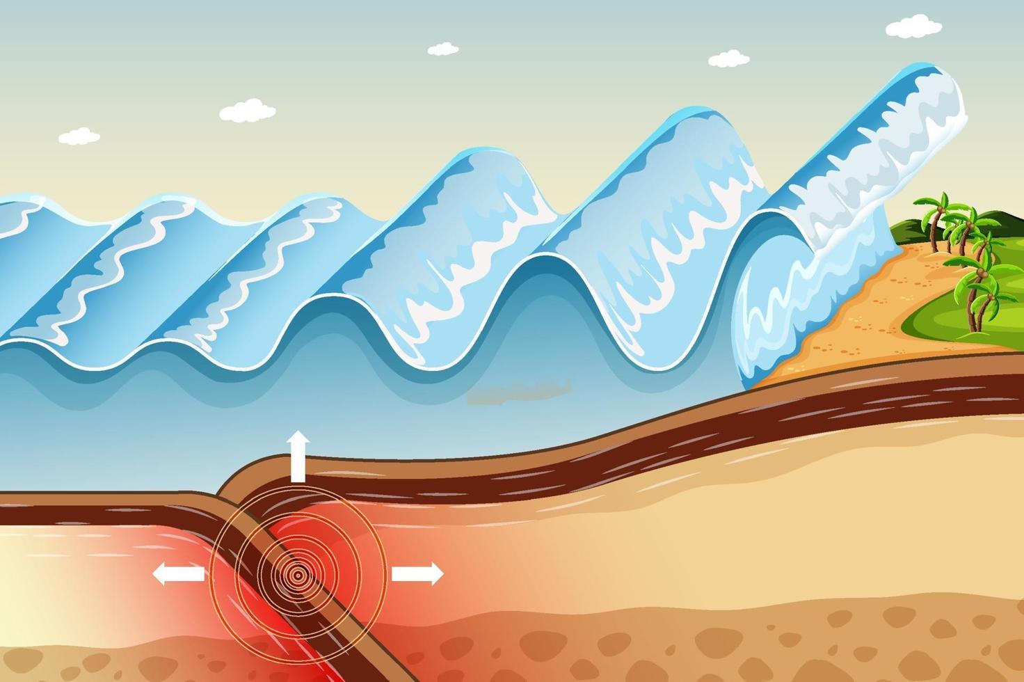 Diagram showing Earthquake Tsunami vector