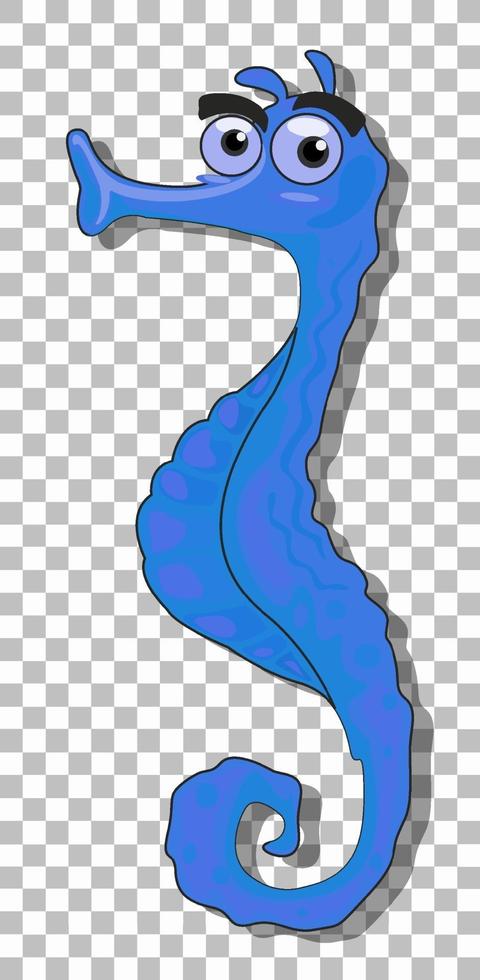 Blue seahorse cartoon character isolated on transparent background vector