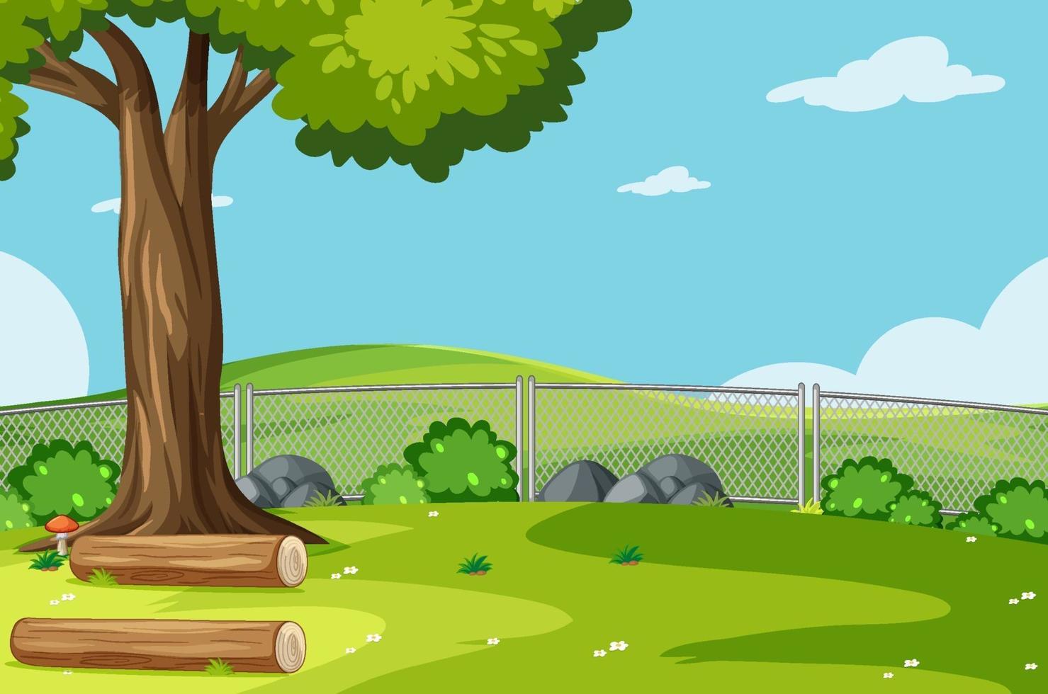 Empty park scene with tree and bushes vector