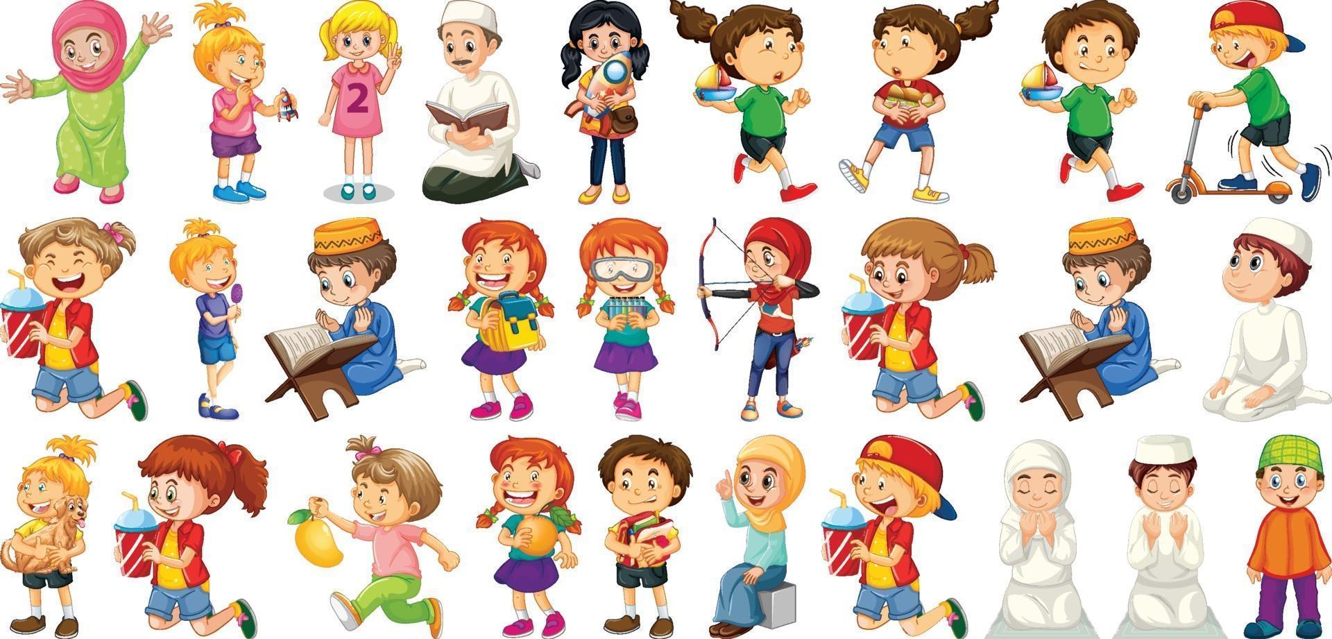 Children doing different activities cartoon character set vector