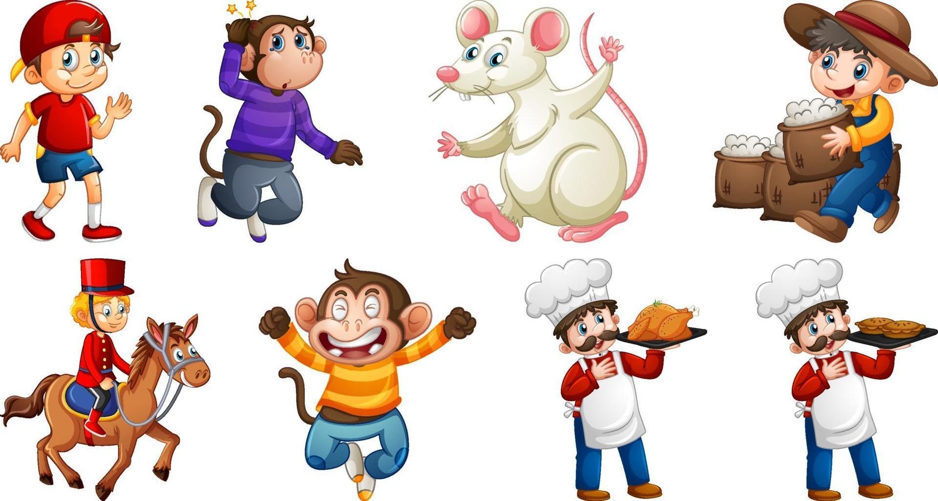 Conjunto de diferentes personajes de rimas infantiles aislado sobre fondo blanco. vector