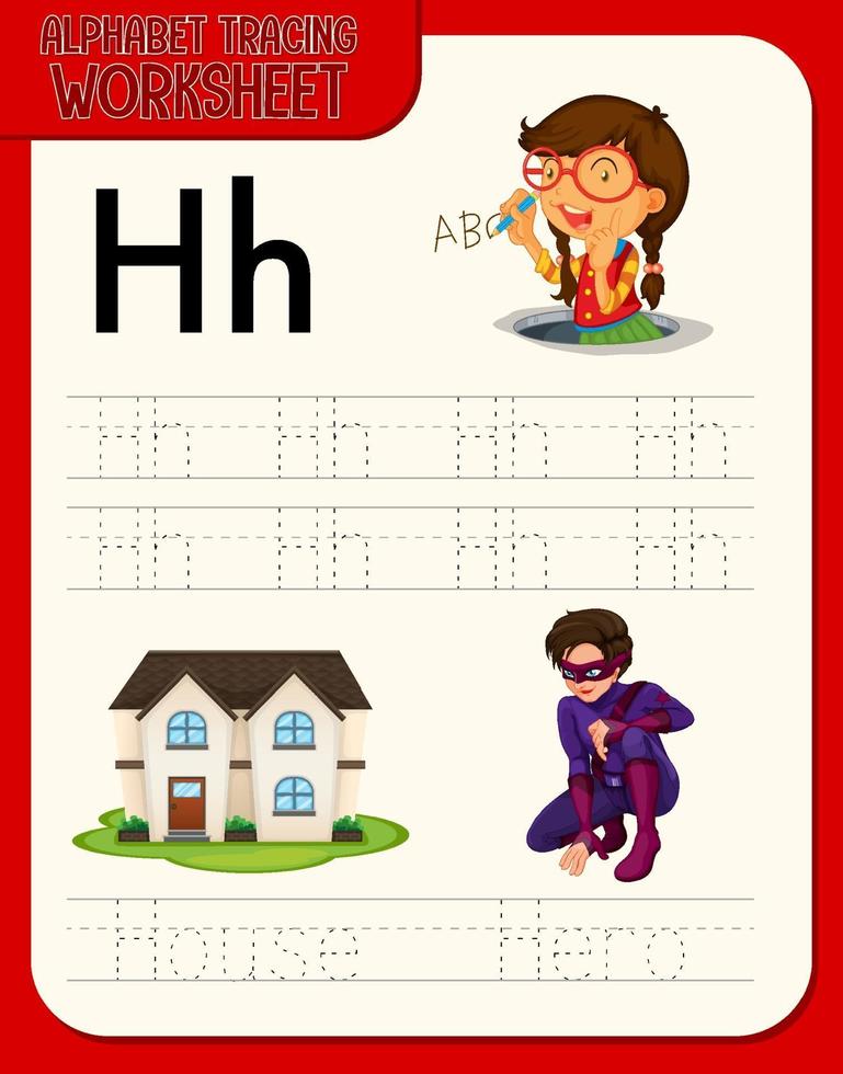 Alphabet tracing worksheet with letter and vocabulary vector