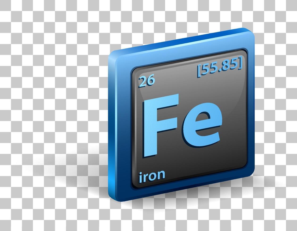 Iron chemical element. Chemical symbol with atomic number and atomic mass. vector