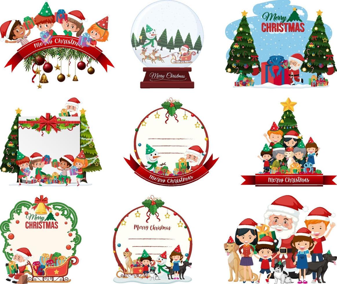 Set of blank Christmas postcard and logo isolated vector