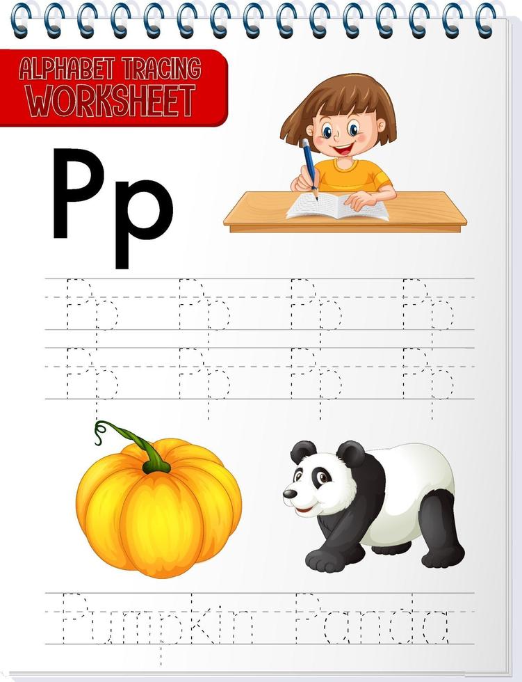 Alphabet tracing worksheet with letter P and p vector