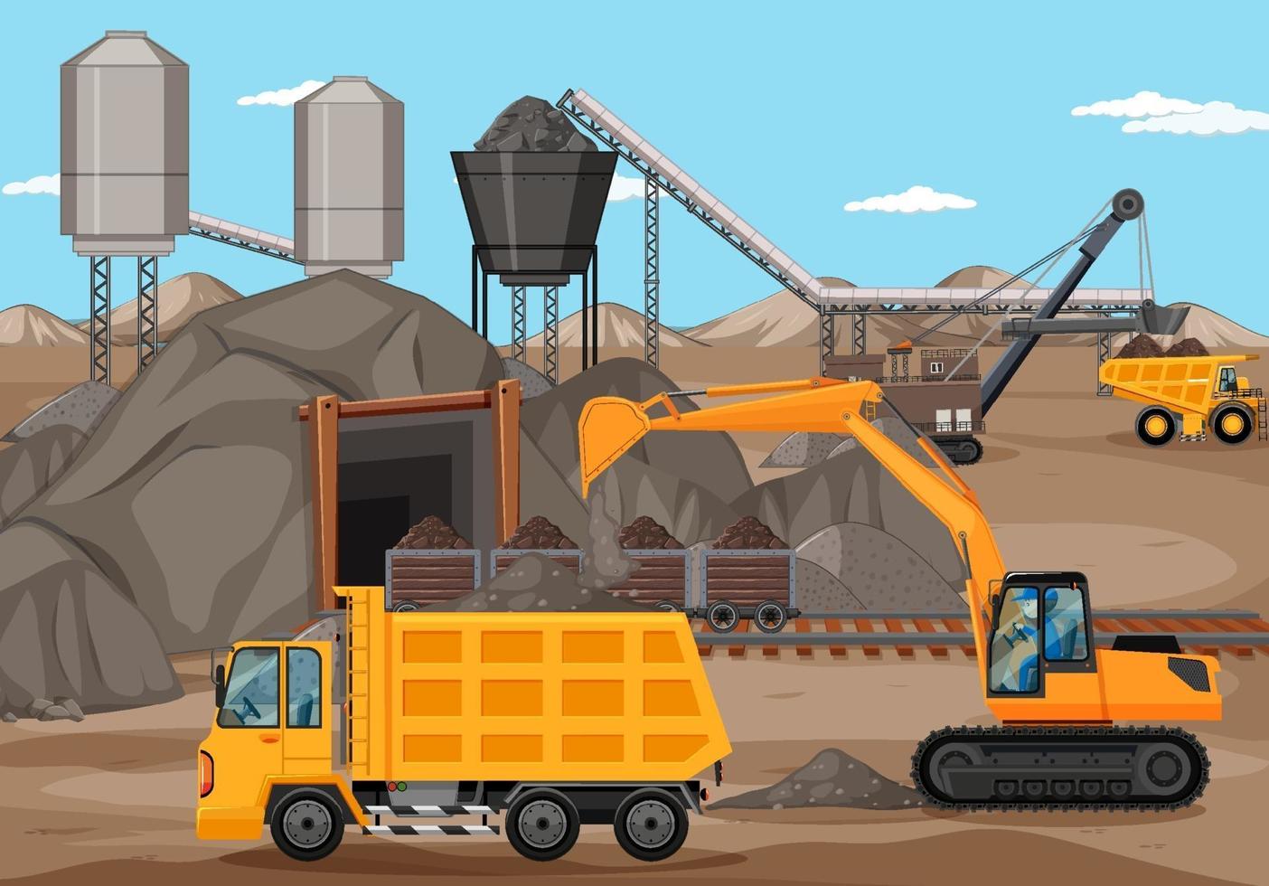 Landscape of coal mining scene vector