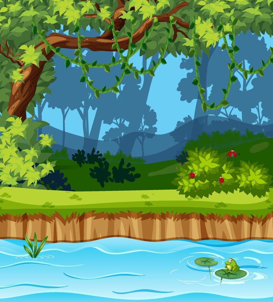 Empty park scene with many trees and swamp vector