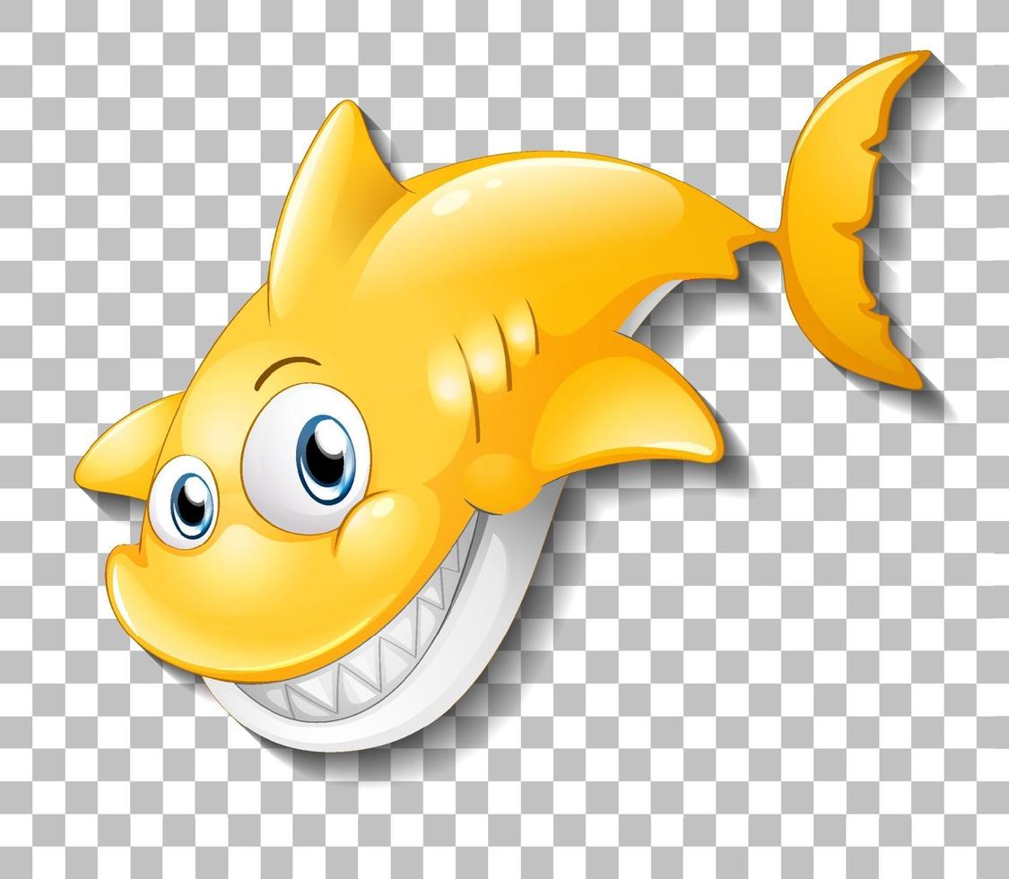Smiling cute shark cartoon character isolated on transparent background vector