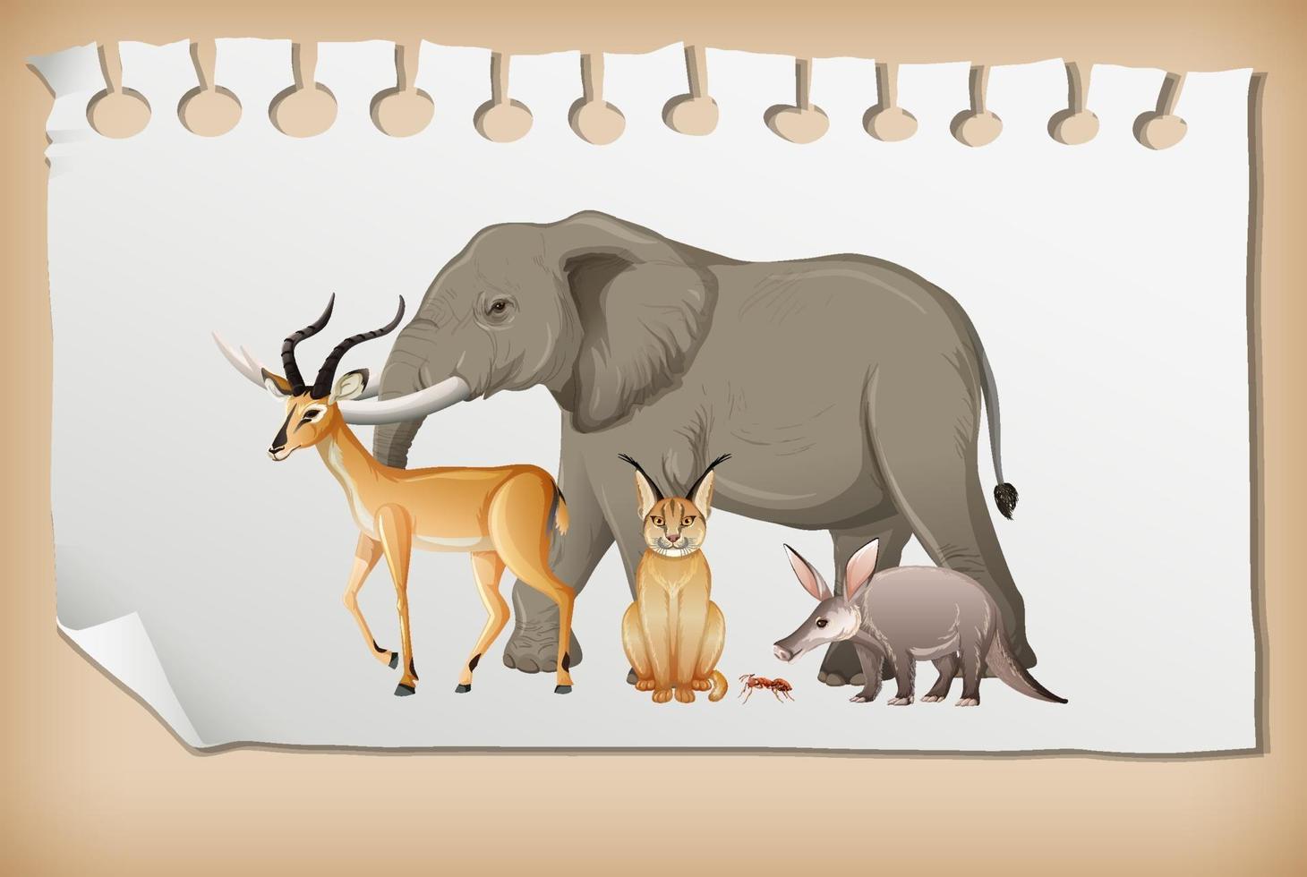 Group of wild african animal on paper vector