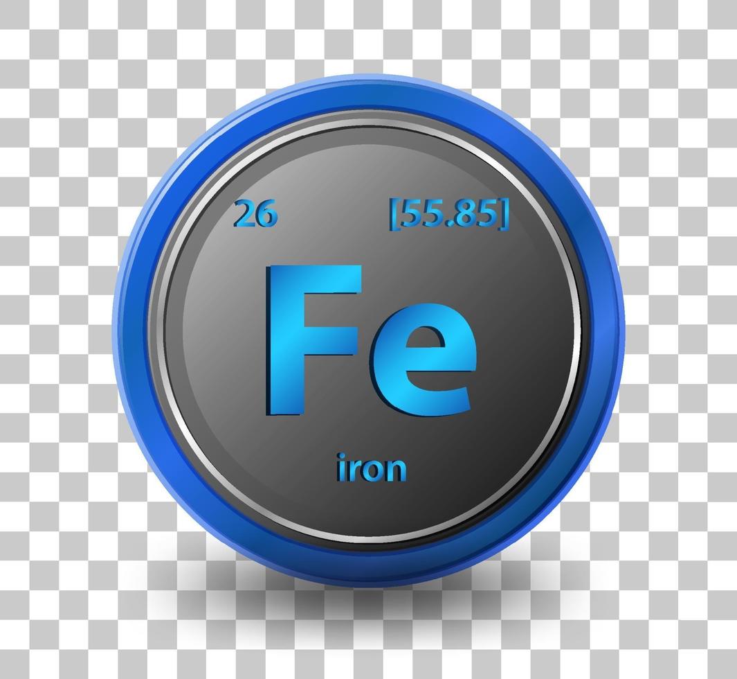 Iron chemical element. Chemical symbol with atomic number and atomic mass. vector